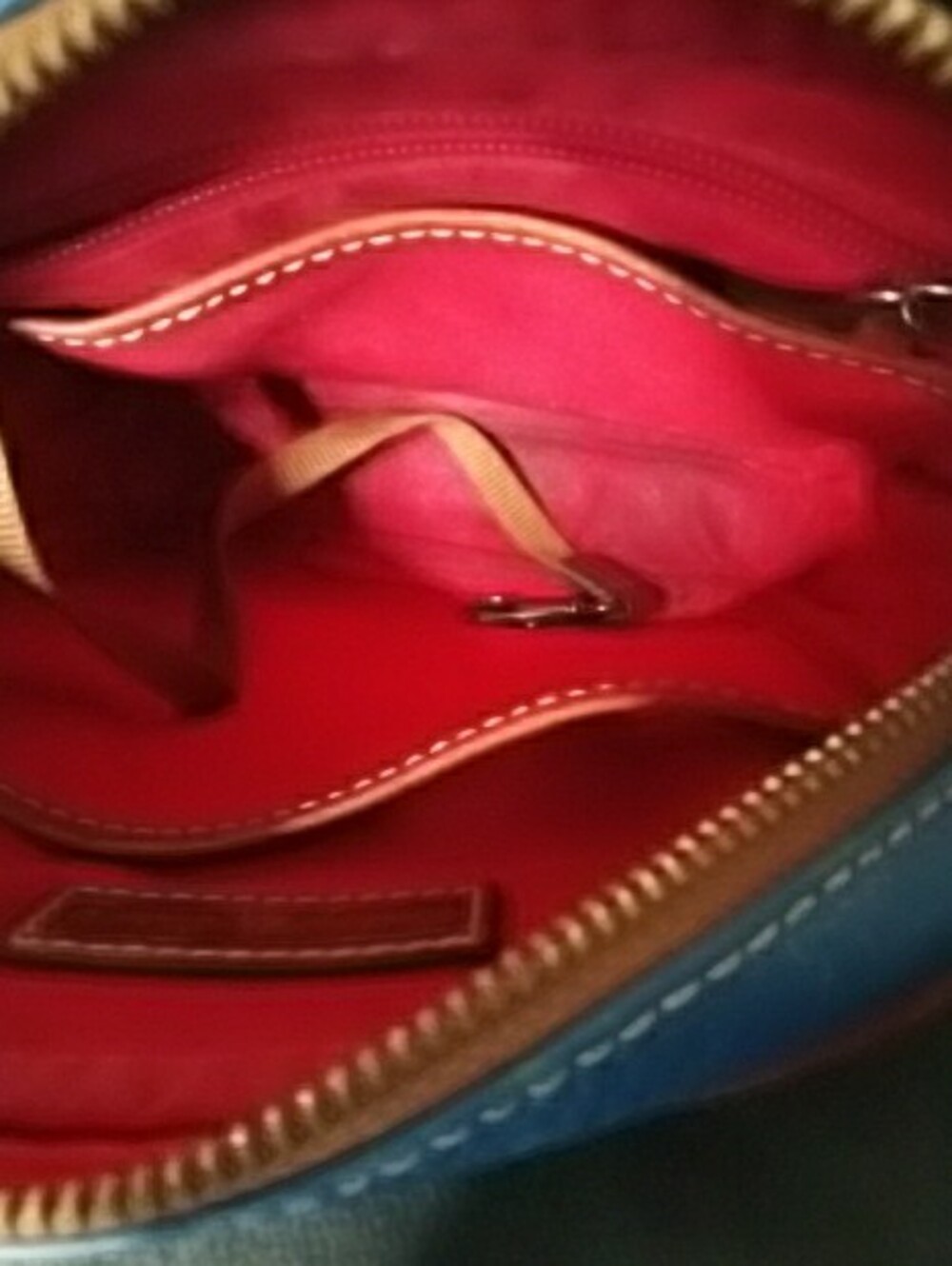 Dooney & Bourke Blue Pebbled Leather Crossbody with Brown Trim - Picture 8 of 13
